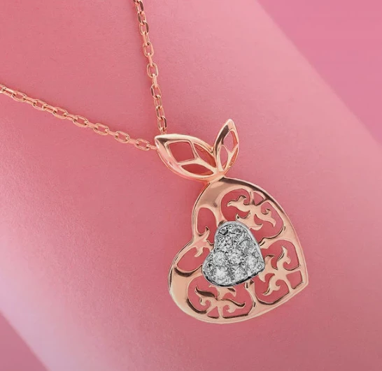 Dazzling Heart 14KT Rose & White Gold Diamond Pendant with Chain