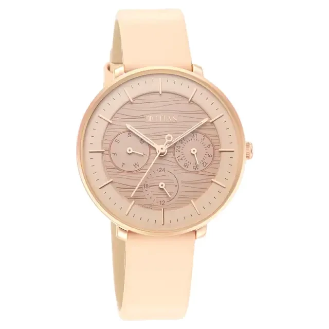 Workwear Rose Gold Dial Red Leather Strap Watch