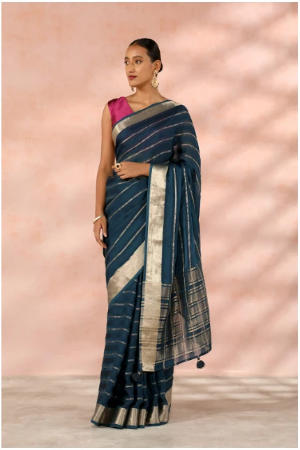 Blue Contemporary Viscose Woven Saree