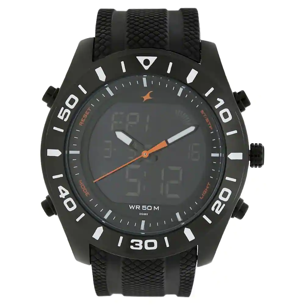 Fastrack Quartz Digital Analog Digital Watch for Guys Black Dial With Silicone Strap