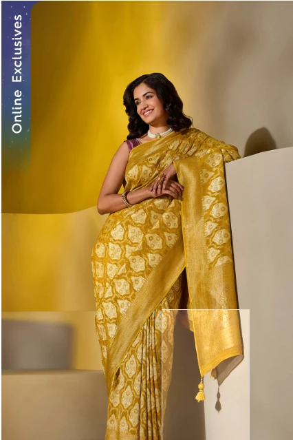 Yellow Woven Viscose Georgette Saree