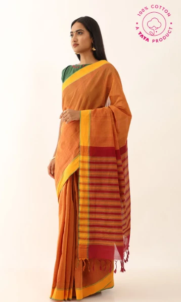 Orange Pure Cotton Woven Mangalgiri Saree